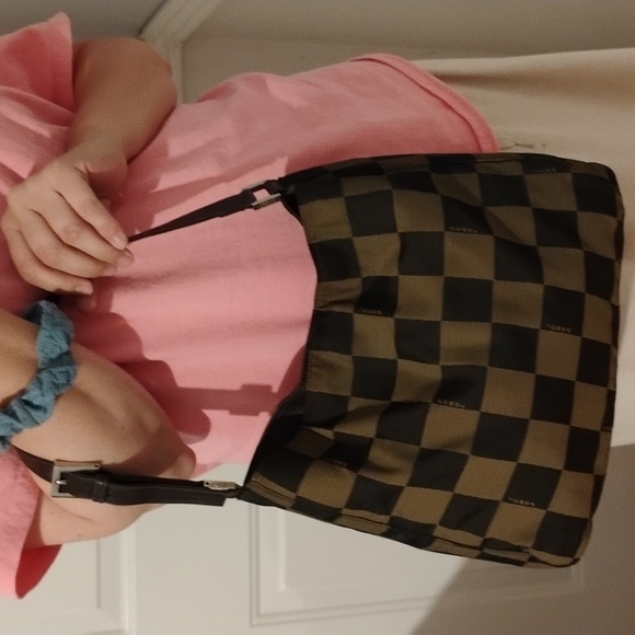 SALE! RARE! Auth FENDI Checkered Vintage Nylon Shoulder Bag W Dust Bag - Picture 4 of 15